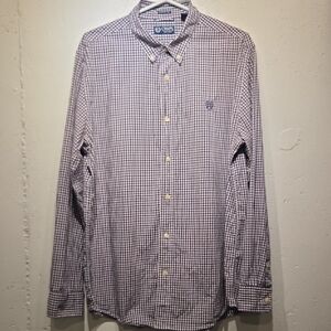 Chaps Ralph Lauren Men's Purple, Black & White Checkered Button Down Shirt (L)